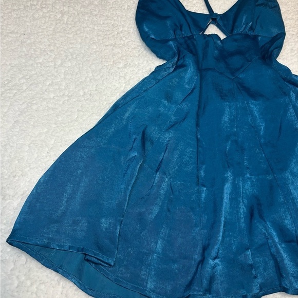 Free People Women Blue Good Catch Mini Slip Dress Satin Cut Out - Picture 4 of 11